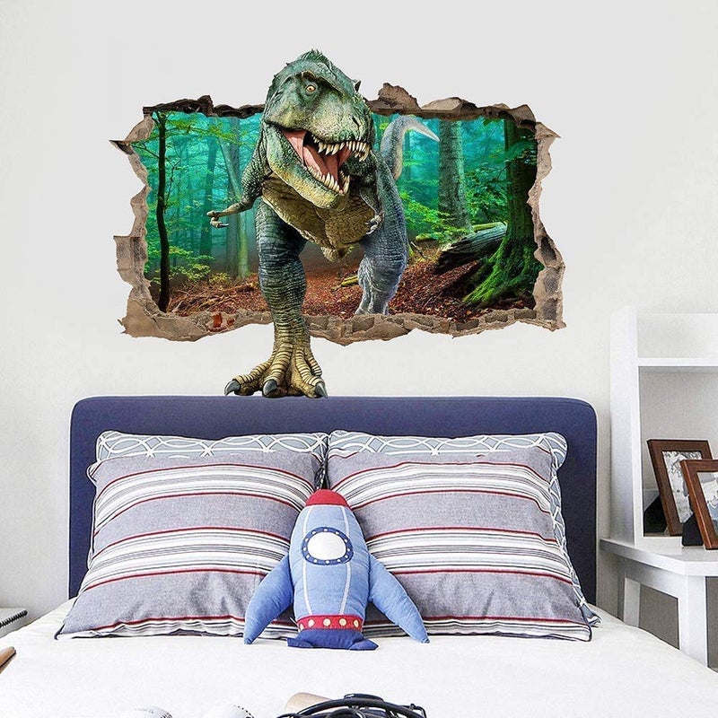 Supzone Dinosaur Wall Stickers Broken 3D Decorative Wall Decals Removable Boys Bedroom Baby Nursery Childrens Wall Decor - Image 3